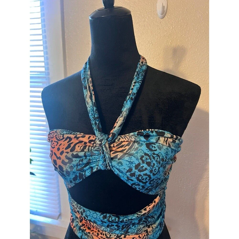 I.Am.Gia Isabella Top in Blue Leopard Print Size M